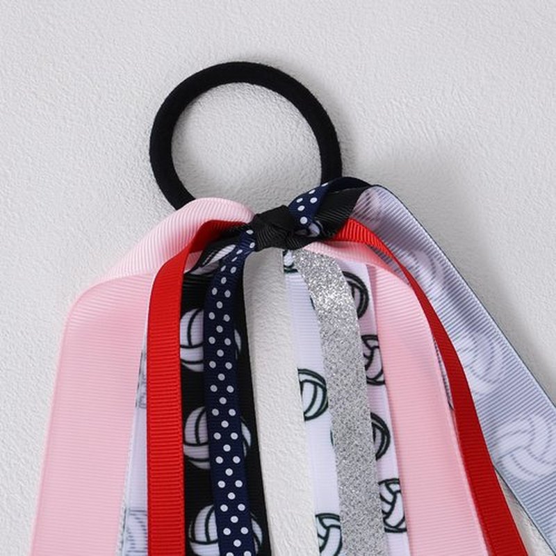 8.7" Volleyball Ponytail Holder Hair Streamer for Women Girls,Glitter Volleyball Hair Ribbon Elastic Hair Ties Bow Pony Holder Band,Cheerleader Fans Game Day Decor Accessory Gift