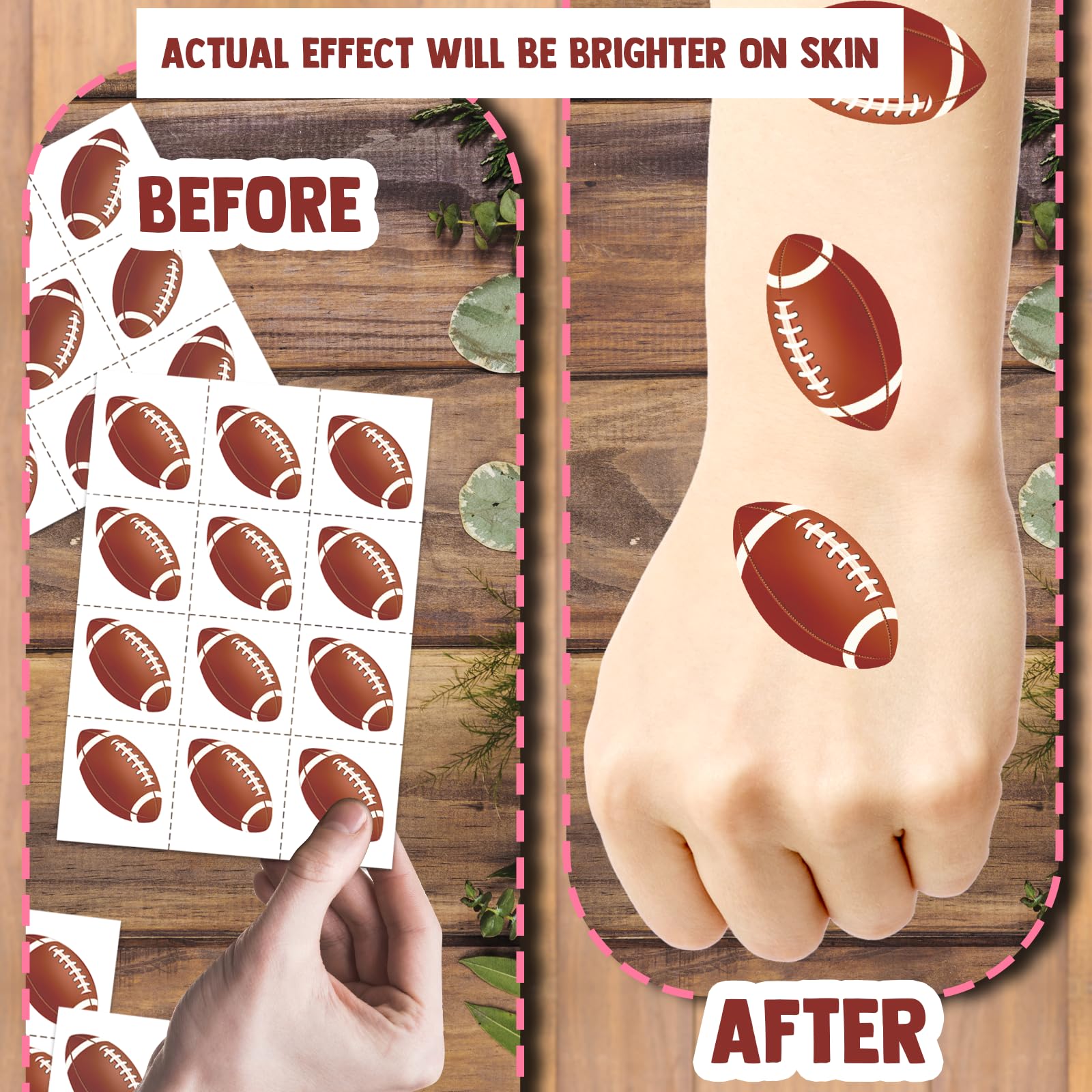 YanZonic 192Pcs Football Pre-Cut Tattoos Stickers, Football Face Tattoos for Game Day Birthday Celebrations School Events, 16 Sheets