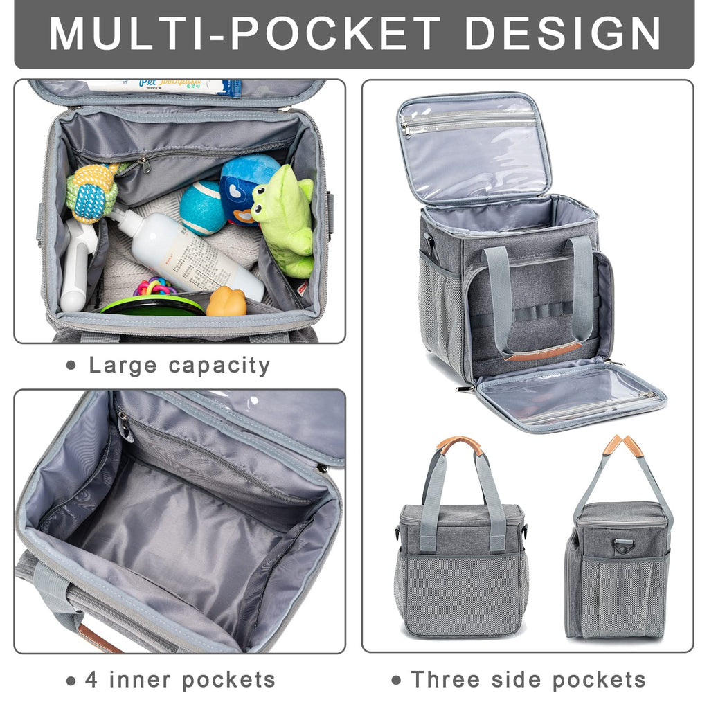 BABEYER Pet Grooming Bag, Dog Grooming Supplies Organizer Tote Bag, Perfect for Pet Grooming Tool Kit Accessories-Grey
