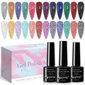 SUPWEE 12 Colors Reflective Glitter Gel Polish - Silver Pink Blue Sparkle Gel Nail Polish Shimmer Holographic Nail Gel Polish Manicure Soak Off Lamp Gel Home DIY Varnish