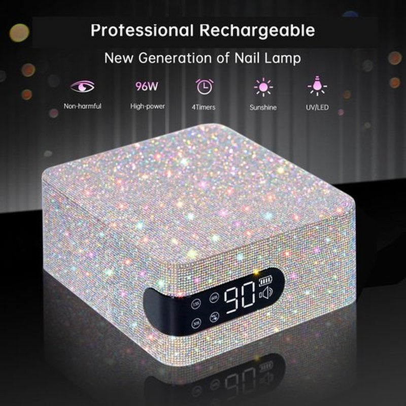 CHRISTINE SHELLY Cordless UV Nail Lamp for Gel Nail Polish 96W, Rechargeable LED Nail Light Professional Nail Dryer with 4 Timer Setting, Touch Control & Auto Sensor, Curing lamp for Salon & Home