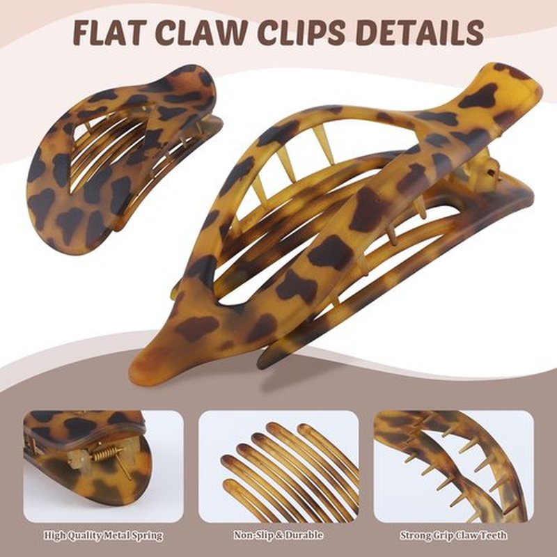 Lourny Flat Hair Clips for Women, French Flat Claw Clips & Duckbill Hair Clips for Thin Hair Lightweight Non-Slip Large Claw Clips for Women 6PCS