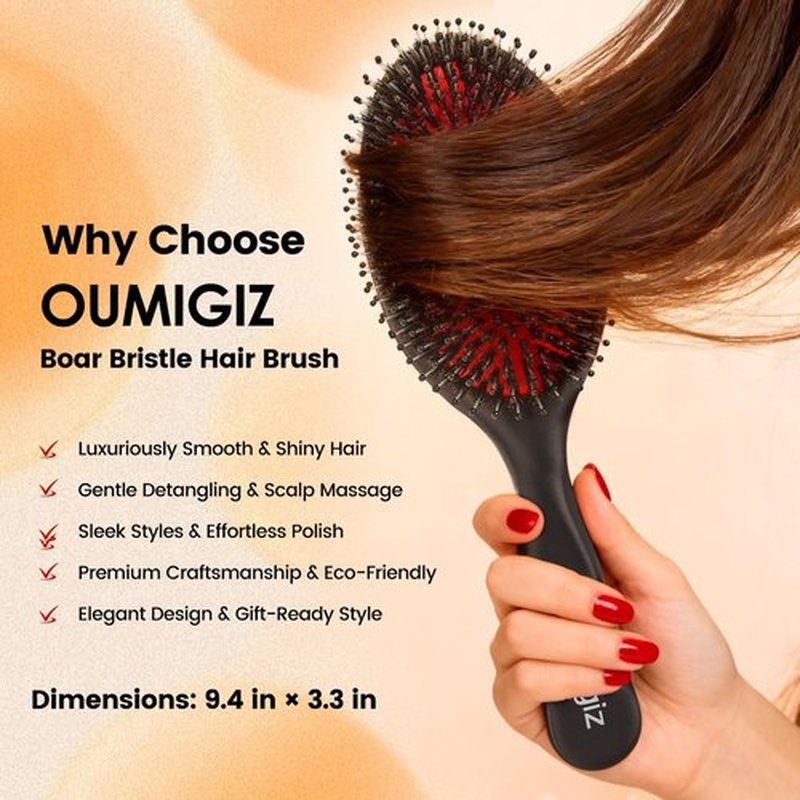 OUMIGIZ Boar Bristle Hair Brush Since 1965 British Craftsmanship, Handmade Natural Wood Slick Back Hairbrush, Soft Bristles Gentle Detangling Smoothing Women Men Kids Long Curly Thick,Thin, Fine Hair