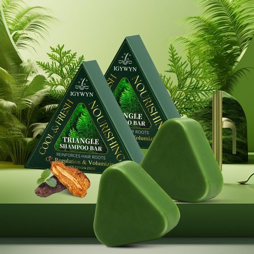 Cypress Leaf Hair Growth Soap - Nature Triangle Shampoo Bar for Strengthening & Reducing Hair Breakage -Gently Cleanses,Triangle Non-Slip Design, for All Hair Types + Foaming Nets - 120g*2
