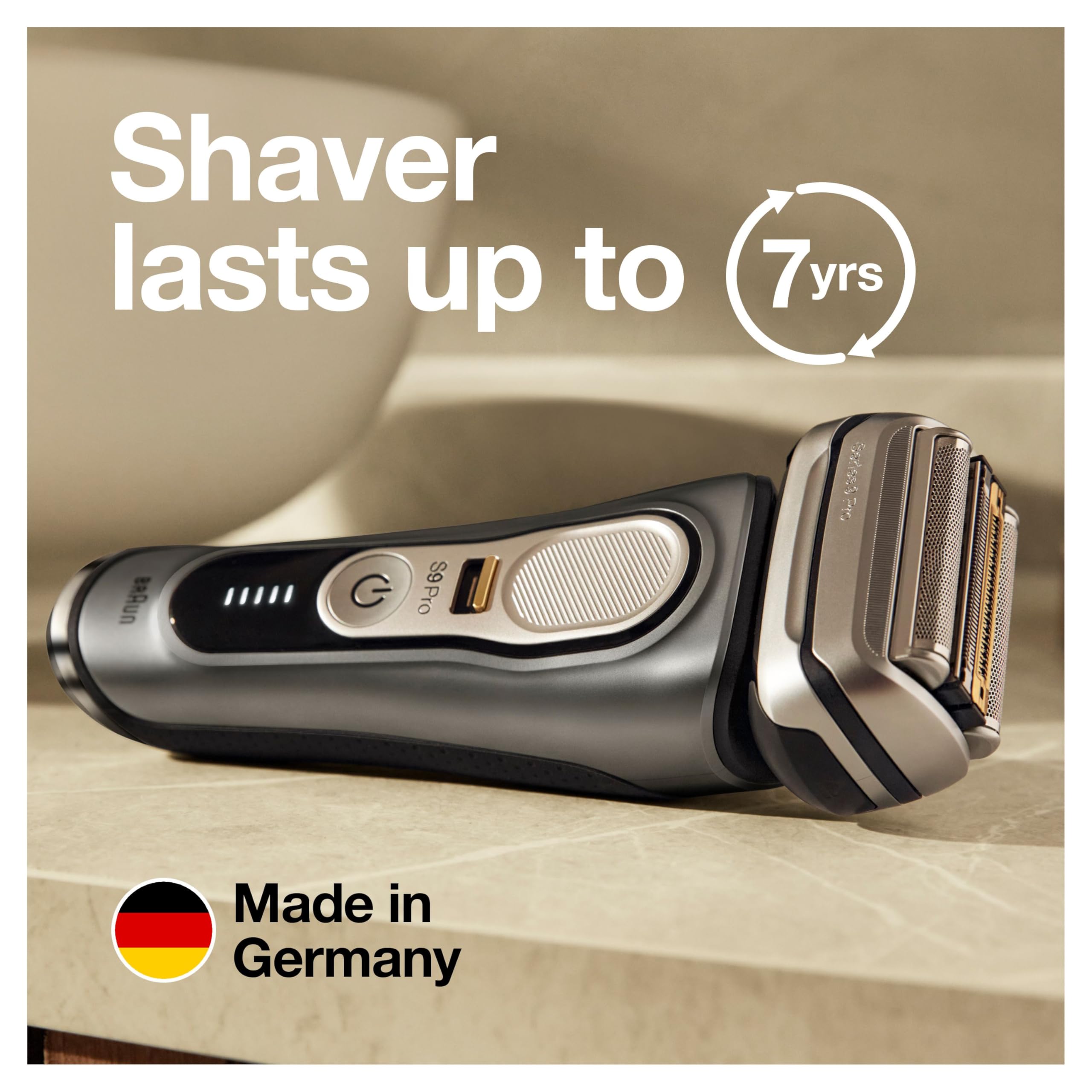 Braun Electric Razor for Men, Series 9 Pro 9465cc Wet & Dry Electric Foil Shaver with ProLift Beard Trimmer, Cleaning & Charging SmartCare Center, Head Shavers for Bald Men, Noble Metal