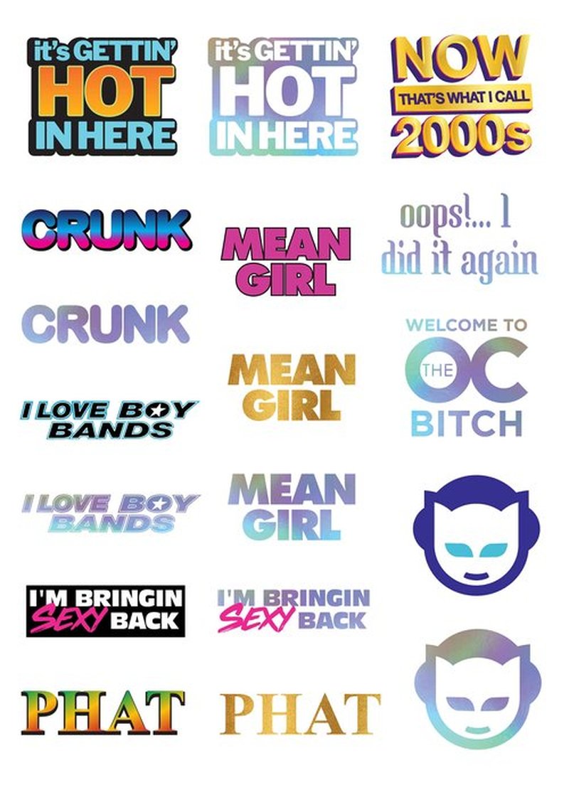Throwback 2000s Y2K Theme Temporary Tattoos - 4 Sheets - Funny 2000s Party Favors, Decorations and Supplies