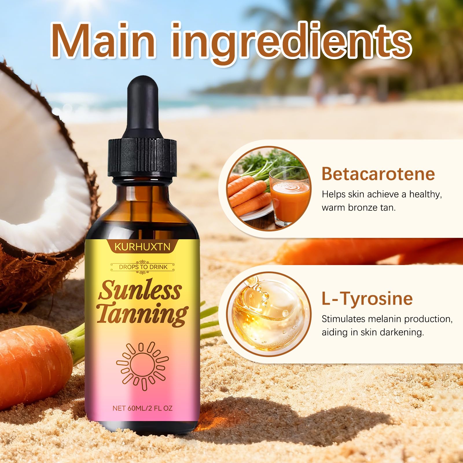 Sunless Tanning Drops to Drink, Natural & Organic Ingredients, Moisturizing Bronzing Tanner for Face & Body (1PC)