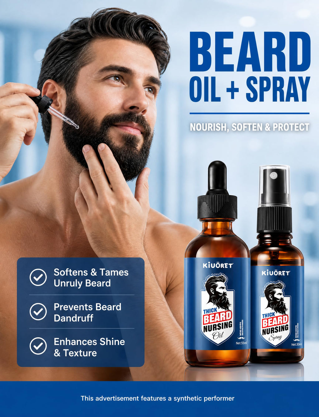 Beard Kit for Men Grooming & Care, Complete Beard Growth Kit with Shampoo, Conditioner, Oil, Spray & Balm