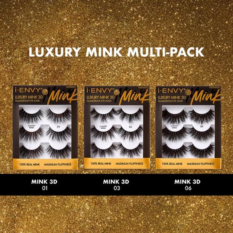 i-ENVY False Lashes, Mink 3D Lashes Value Pack Real Mink Maximum Fluffy Wispy Luxury Glamorous Natural Look Reusable Eyelashes (06)