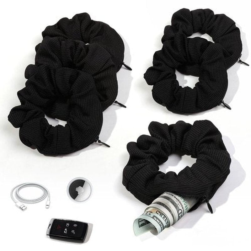 Pocket Scrunchies Holder Secret Hidden Compartment Items Velvet Hair Scrunchies Storage with Zipper Pocket for Women