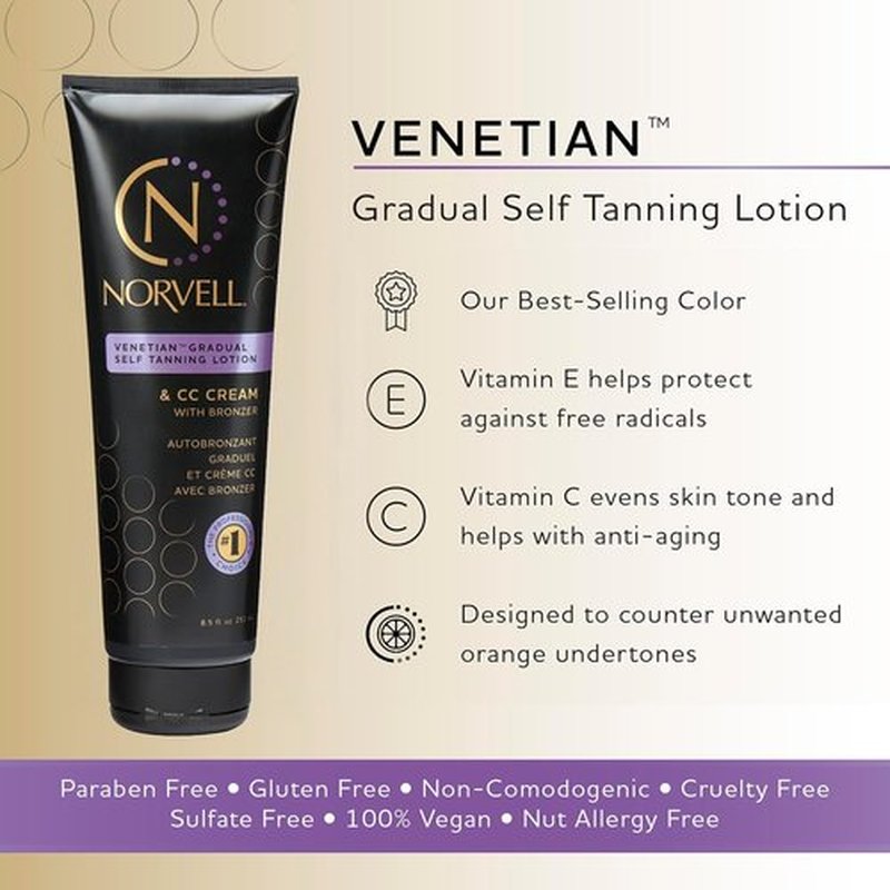 Norvell Venetian Self Tanner - Gradual Color Extender Lotion 8.5 fl oz | Moisturizing Cream with Violet & Brown Tones