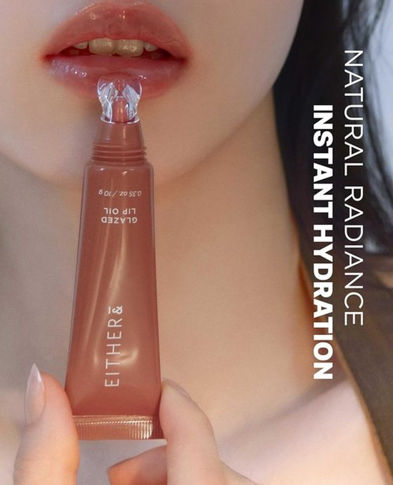 EITHER& Glazed Lip Oil - Glossy Tinted Moisturizer with Peptides for Dry Lips | 10g Lucent