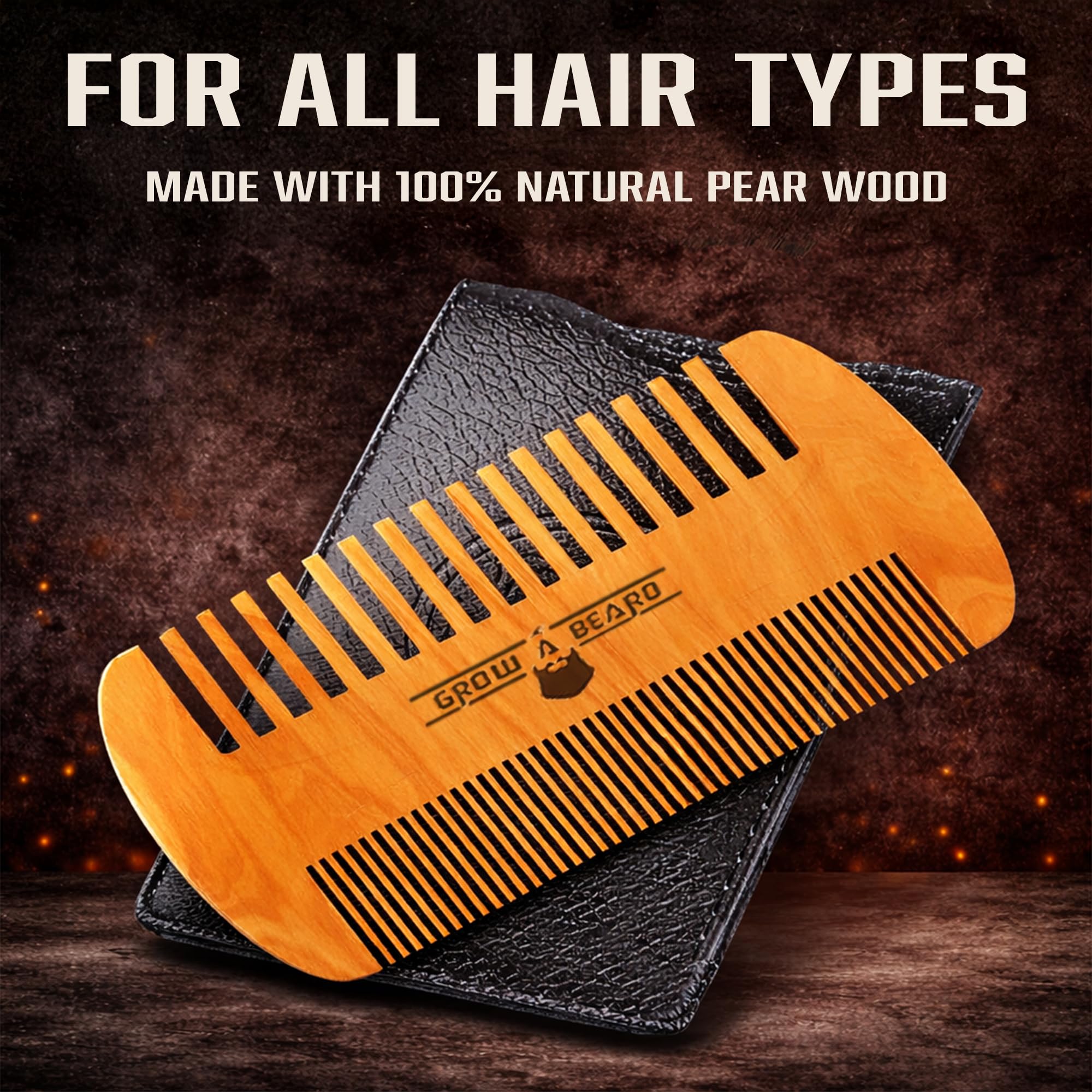 Wooden Beard Comb for Men & Case, Great Mustache Comb for Men, Dual Action Beard & Mustache Comb With Fine & Coarse Teeth, Mens Pocket Wood Comb, Peine Para Barba de Hombre, Fathers Day Gift
