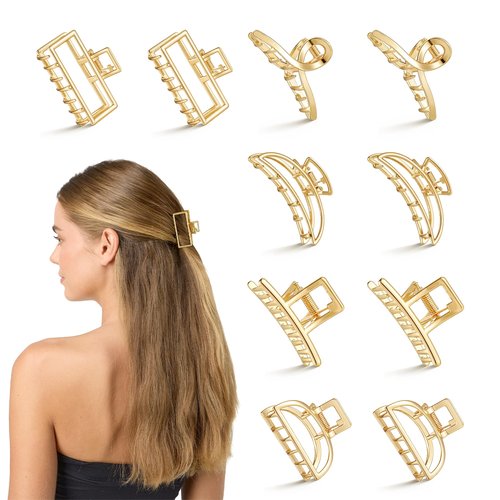 10Pcs Small Gold Hair Clips, Medium Metal Hair Claw Clips for Women Thick Thin Hair, Strong Hold Non-Slip Hair Catch Barrettes Jaw Clamp for Long Hair Metal Hair Accessories