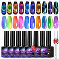 NAILGIL Cat Eye Gel Nail Polish Set, 9D Cat Eyes Polish Glass Effect with Magnet Stick, 3-Color Shifting Magnetic Gel Polish Chameleon Galaxy Effect Professional Use for Salon, 8 Colors