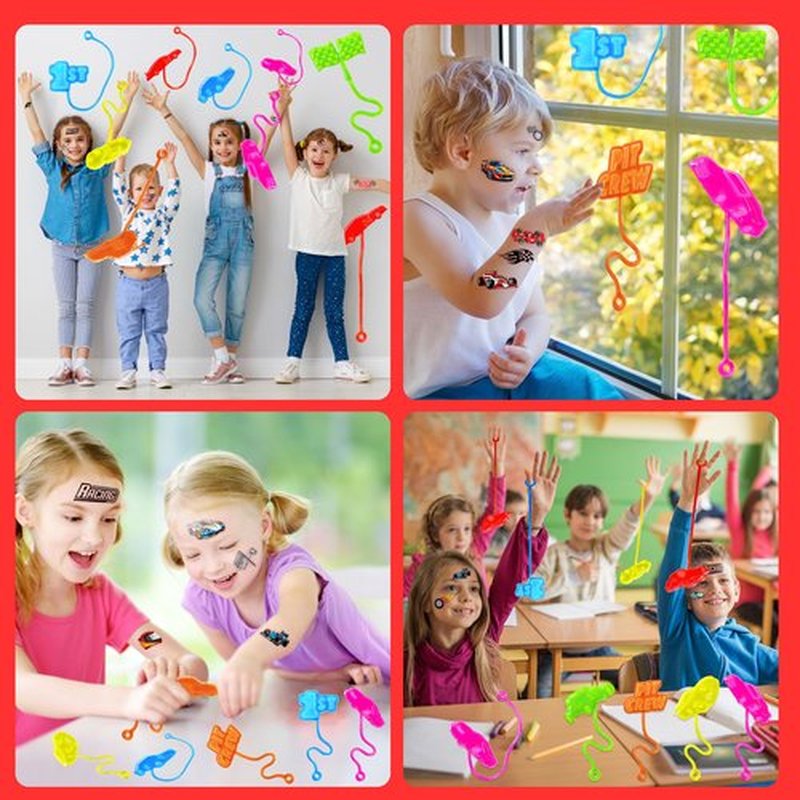 48PCS Race Car Party Favors - 24PCS Temporary Tattoos & 24PCS Stick Hands - Perfect Birthday Party Supplies, Goodie Bag Stuffers, Treasure Box Toys, Classroom Prizes, and Student Gifts