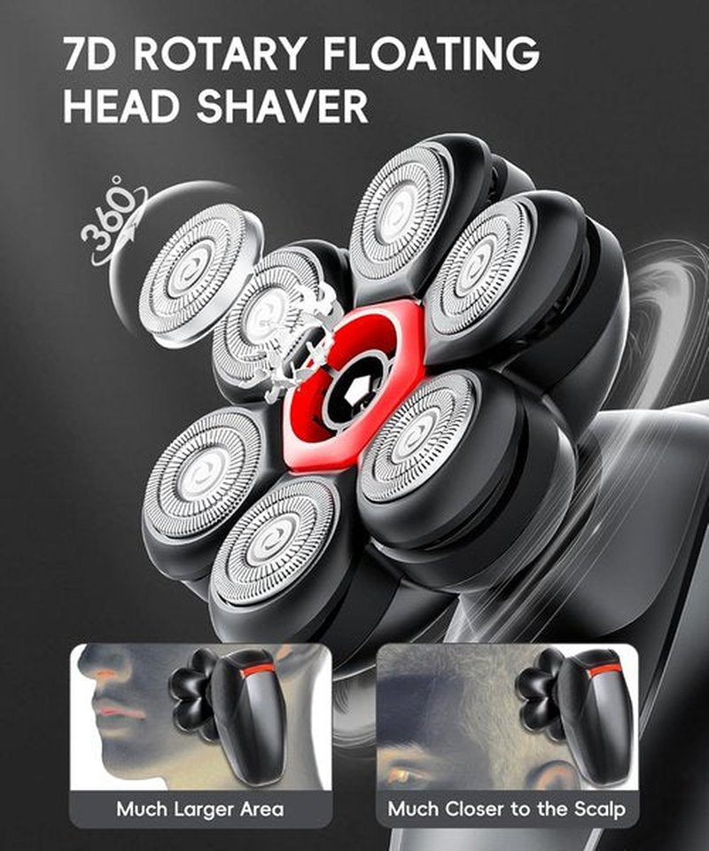 Skiennix 5-in-1 Men's Grooming Kit - 7D Rotary Electric Head Shaver | IPX8 Waterproof, Midnight Black