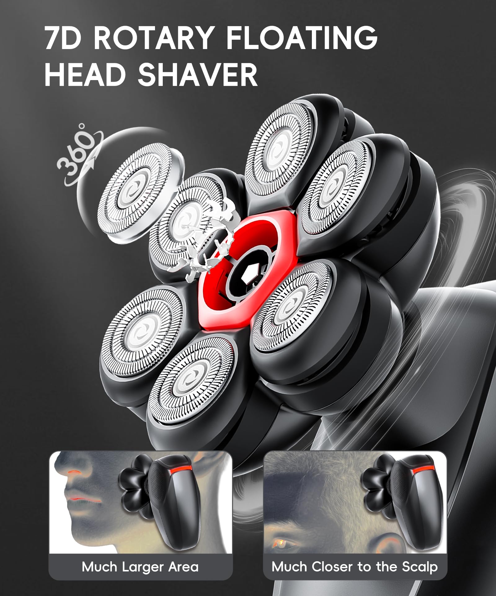 MALEGEBAZ Head shavers for Bald Men 5-in-1 Men's Grooming Kit, 7D Rotary Electric Head Shaver, IPX8 Waterproof Wet/Dry Father's Day High-Gloss Black