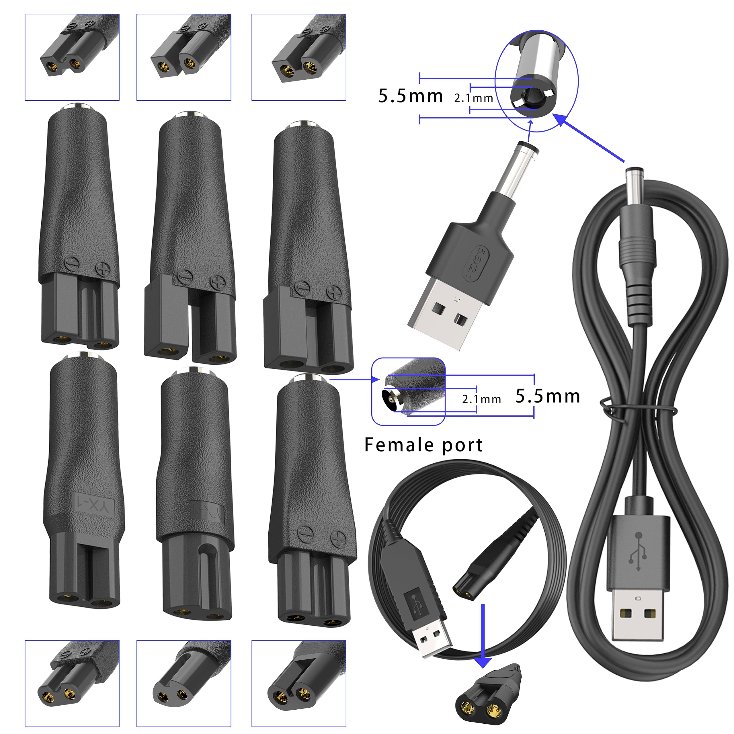 10 PCS 5V Replacement Charger USB Power Cord Adapter Compatible with Various Types of Hair Clippers,Beard Trimmers,Shavers,Beauty Instruments, Electric Hairdressers,Desk Lamps,HQ8505 Charging Cable