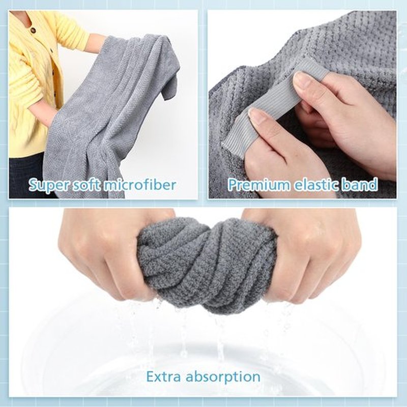 Breling Gray 3 Pack Large Microfiber Hair Towel 24 x 38 Inch Absorbent Wrap Turban Quick Dry for Women Men Curly Hair Shower