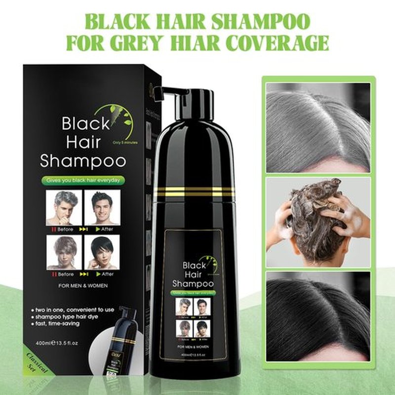 BELEZALIB Black Hair Dye Shampoo for Gray Hair, Semi-Permanent Hair Color Shampoo for Women and Men, Simple to Use and Lasts 30 Days-Fast Acting, Herbal Ingredients and Ammonia Free (14 Fl oz)