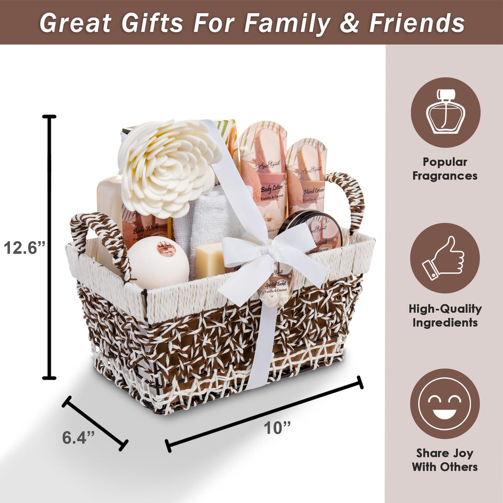 Bath Baskets For Women - Deluxe Bath Spa Kit Includes Body Wash, Bubble Bath, Lotion, Bath Salts, Body Scrub, Body Spray, Shower Puff, Bathbombs, Soap and Towel