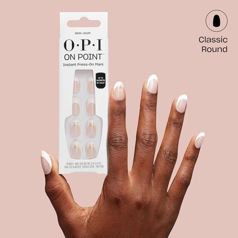 OPI Press On Nails - Short Round & Squoval Accent Nail Art | 24 Count With Glue | Long Lasting & Reusable