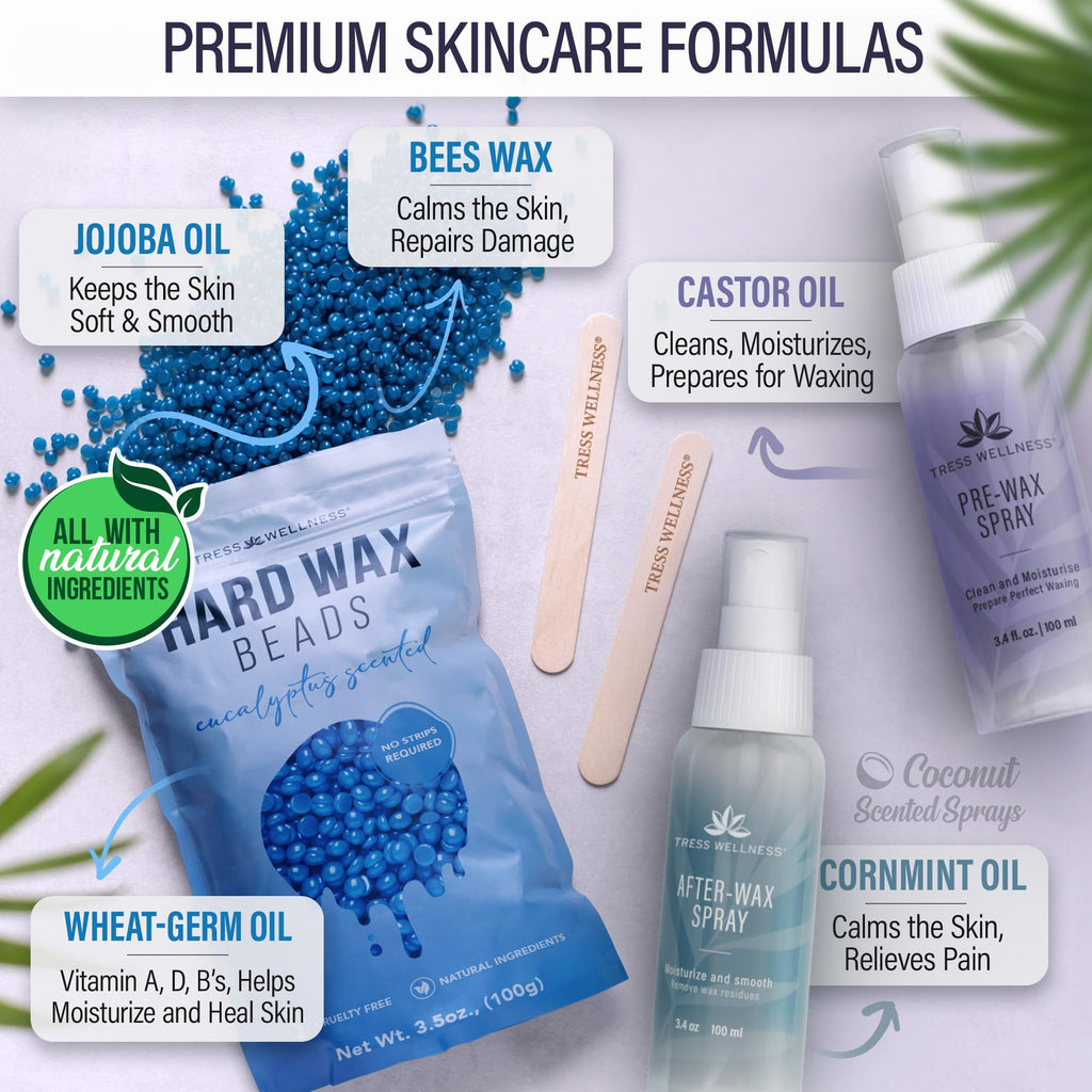 Tress Wellness Award Winning Waxing Kit for Sensitive Skin – Safe for Face & Skin, Easy to Use – At-Home Kit for Face, Bikini, Brazilian & Full Body - Digital Display, Purple