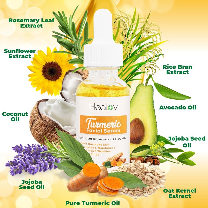 Turmeric Serum for Face & Body - All Natural Skin Brightening Serum for Spots - Turmeric Facial Repair Cleanses Skin, Fights Acne - Pure Oil Skincare for All Types