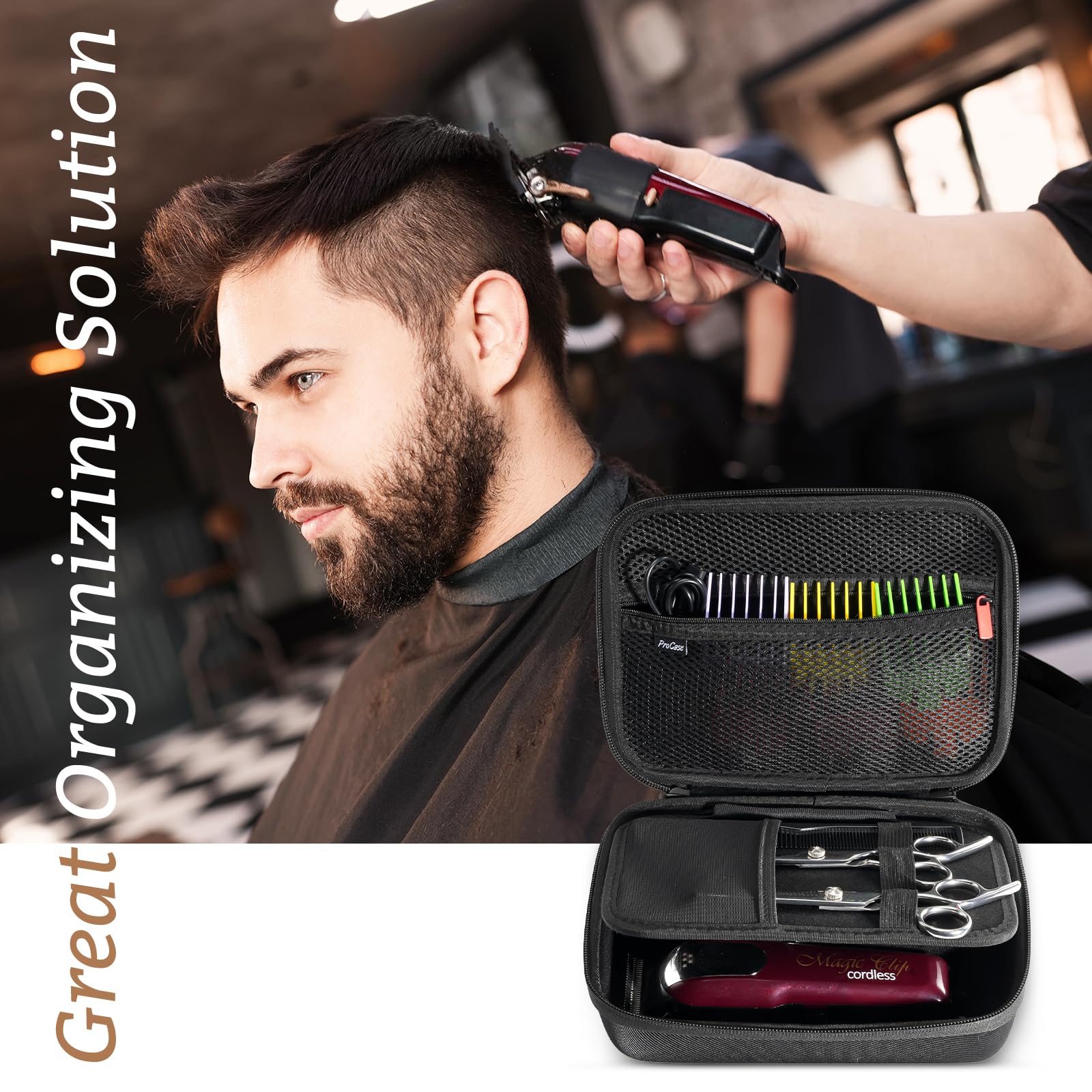 ProCase Hard Travel Case for Hair Clippers, Hair Cutting Barber Supplies Holder, Trimmer Organizer Storage Bag for Hatteker/Oneisal/Wahl 5Star/Andis Men Razor Guard Grooming Kits -Small & Black
