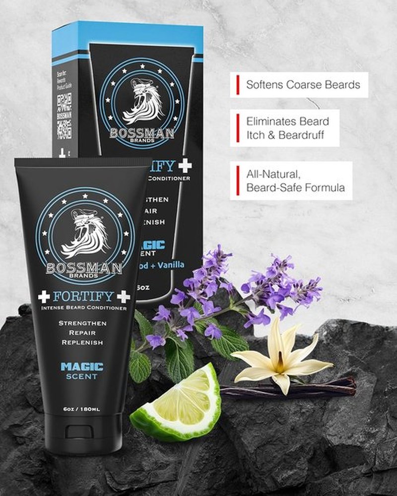 Bossman Fortify Intense Beard Conditioner for Men - Magic Scent, Moisturizes & Protects with Natural Ingredients, Made in USA