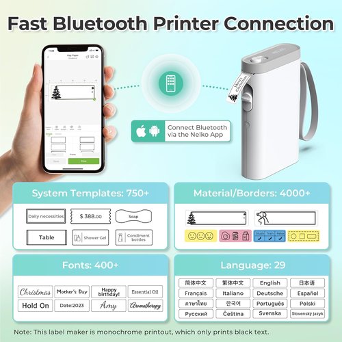 Nelko Label Maker - P21 Bluetooth Wireless Mini Printer with Multiple Templates | White