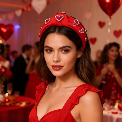 Gmmidea Valentine’s Day Heart Headband Rhinestone Beaded Galentines Headband for Women Girls Crystal Heart Knotted Hairband Cute Holiday Valentines Costume Head Band Party Decor