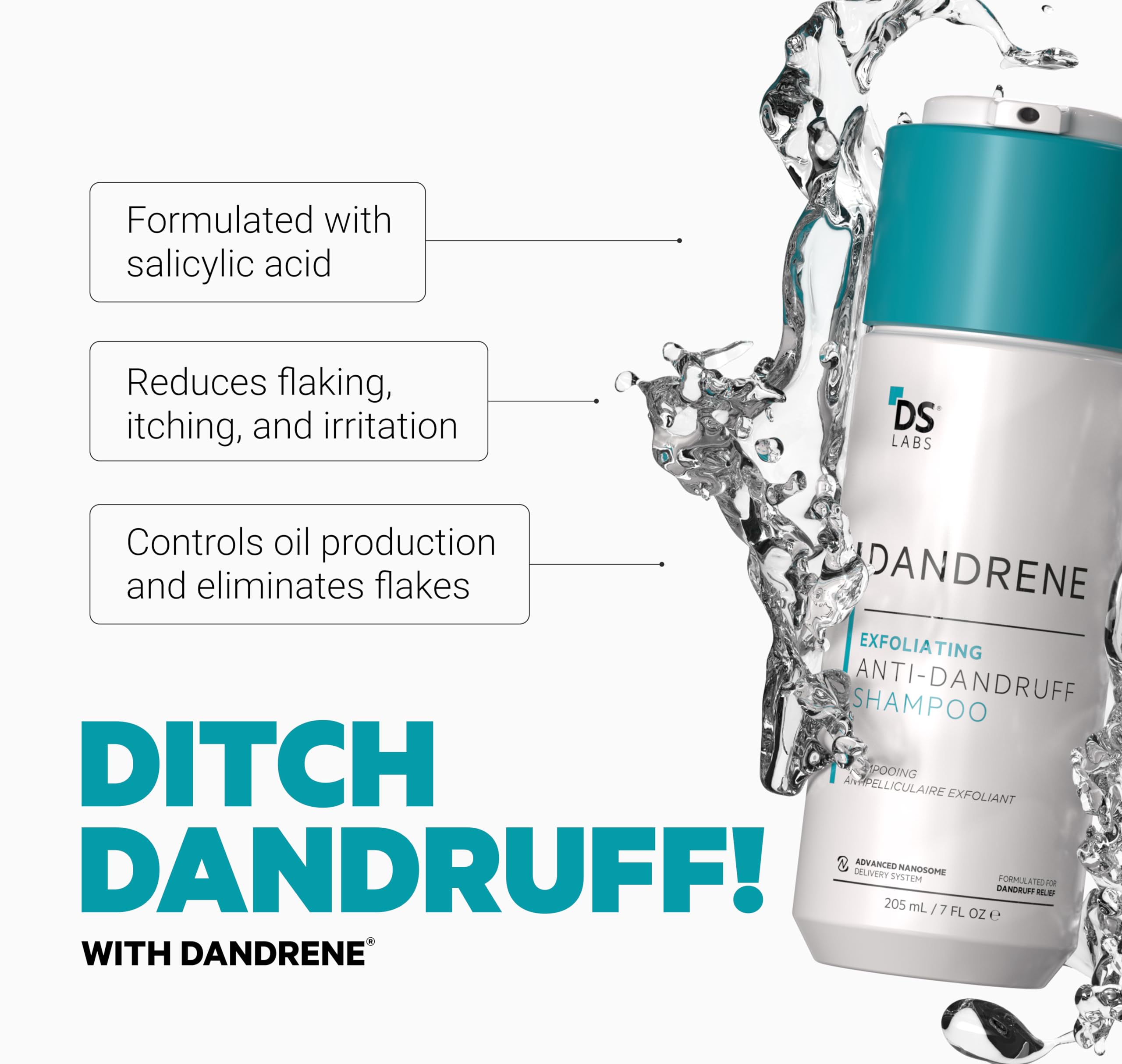 DS Labs Revita Shampoo & Dandrene Anti-Dandruff Shampoo Bundle - Supports Hair Density & Scalp Health, Strengthening, Thickening, Flake Control, For Men & Women