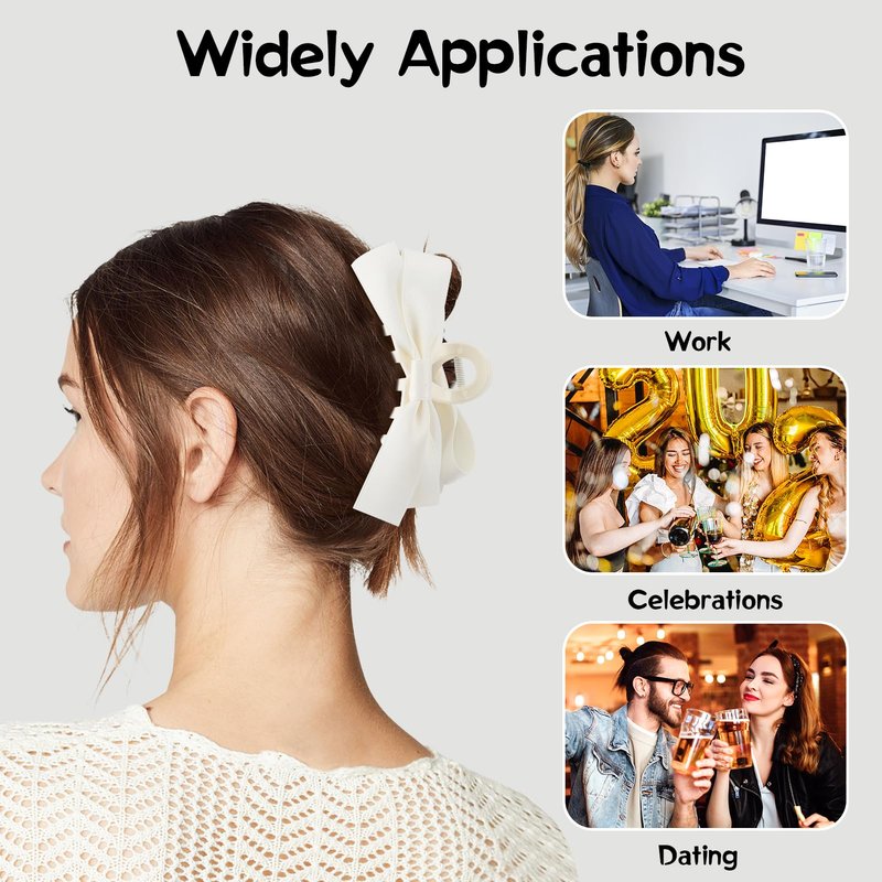 Zkptops 4Pcs Hair Claw Clips Bow Claw Clip for Women Girls Satin Claw Clamps Cute Large Bowknot Nonslip Jaw Barrettes with Tassel Hair Bow Claw Clip Accessories for Thin Thick Curly Hair (Black White)