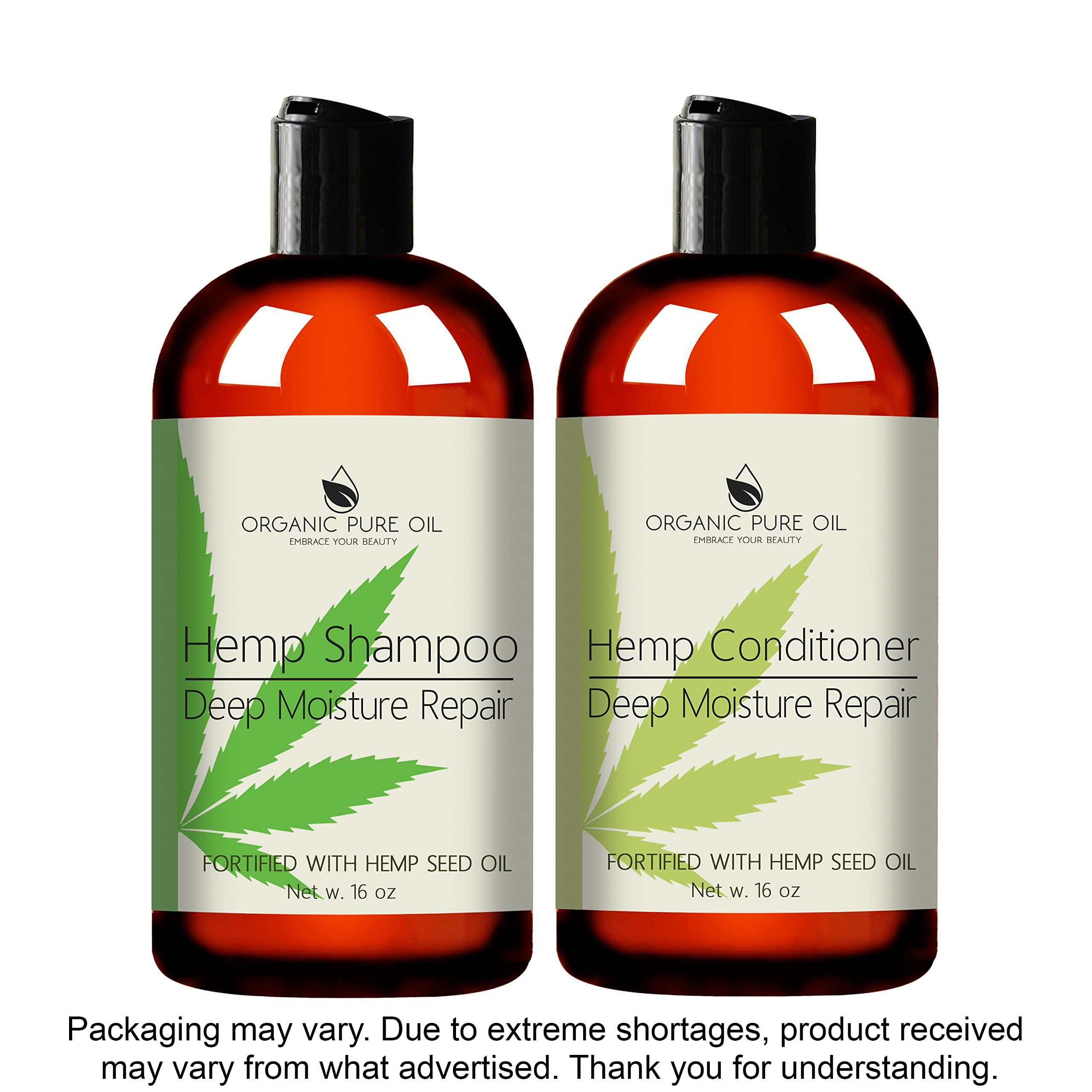 Hemp Hydrating Shampoo and Conditioner Set - 16 oz, For Men and Women - Color Treated Hair, All Natural - Sulfate Free - Curly or Frizzy Hair - Made with Herbal and Hemp Extract
