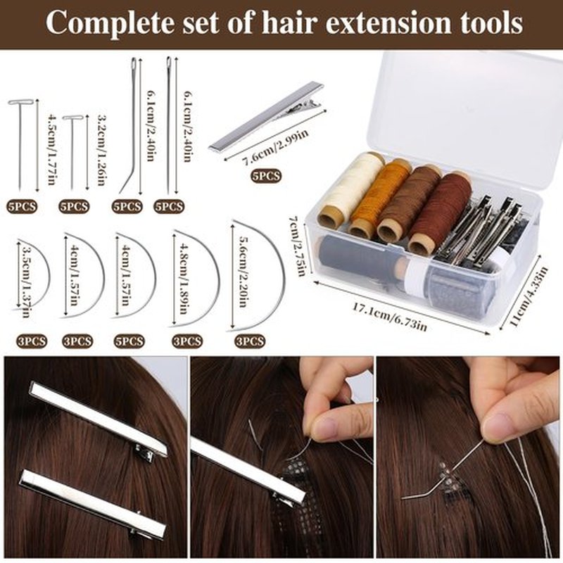 Fedmut 2500 PCS Extension Beads, Hair Extension Micro Beads, 5 Rolls Sewing Threads, 5 Metal Hair Clips, Hair Extension Kit for Hair Extensions Hand Sewing Wig DIY Craft