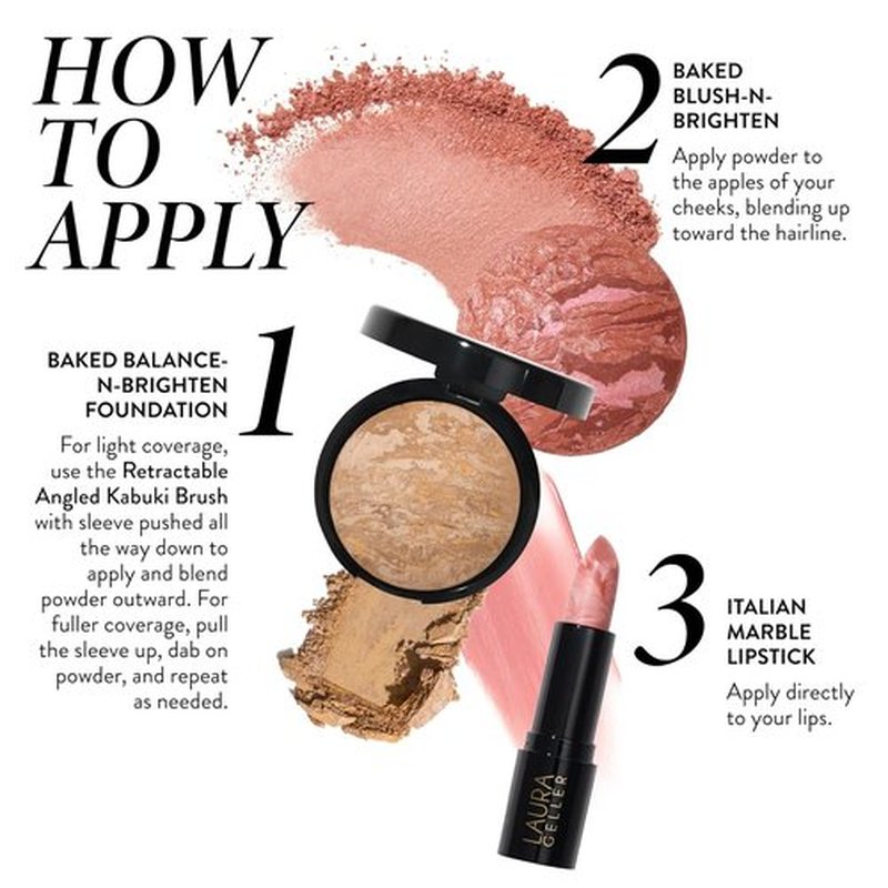 Laura Geller New York Marble Magic Kit - Baked Balance-n-Brighten Foundation & Blush, Pink Buttercream Lipstick