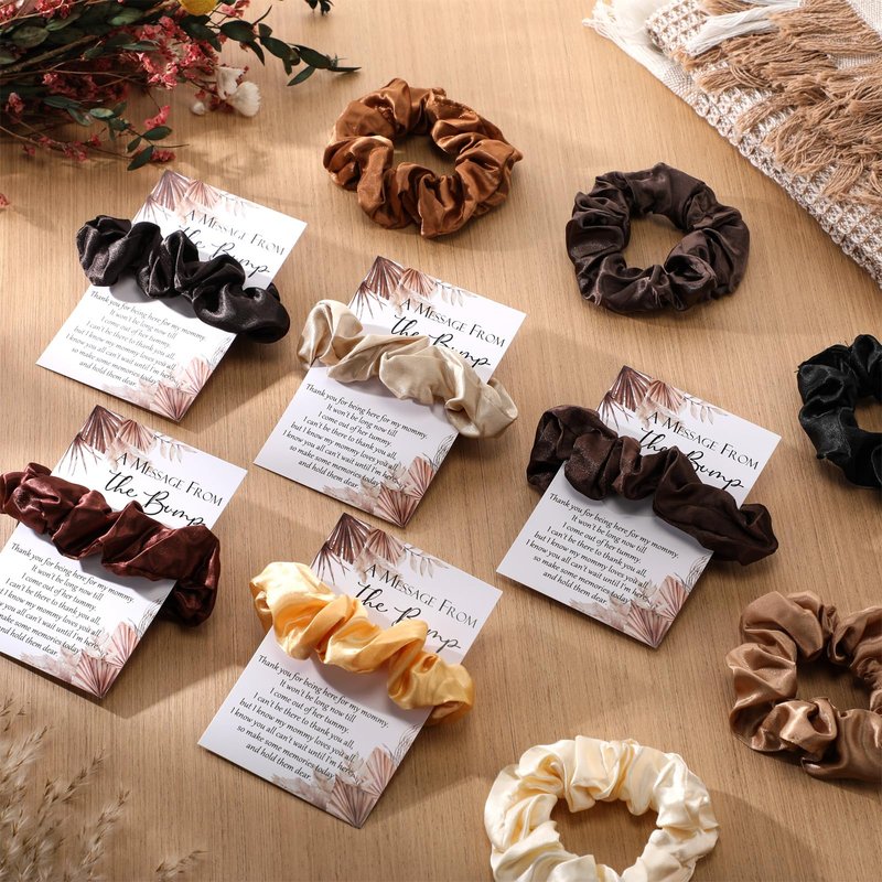 Yinkin 50 Sets Boho Baby Shower Favor for Guests Baby Shower Hair Ties Favors 50 Brown Scrunchies 50 a Message from The Bump Thank You Cards Boho Scrunchies Party Favor for Guest Gender Reveal