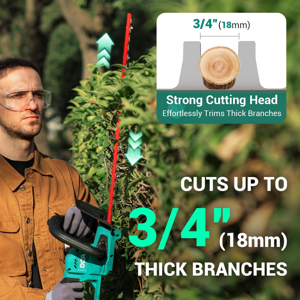DCA 22 inch Hedge Trimmer Cordless 20V, 2800RPM Electric Bush Trimmer with Dual-Action Blade, 3/4" Cutting Capacity, 5.2 LBS Lightweight Bush Clipper, 180° Rotatable, 2.0Ah Battery & Charger Included