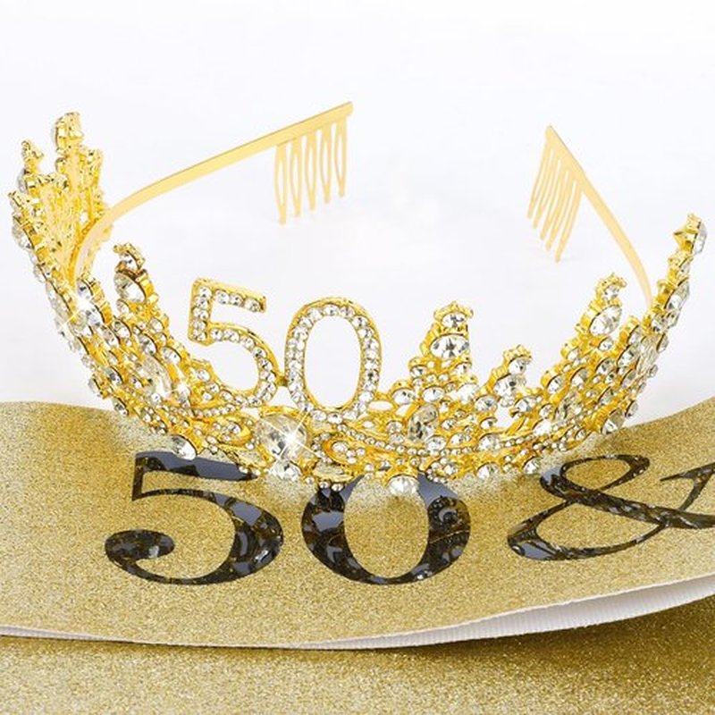 TOBATOBA 50th Birthday Decorations for Women, 50th Birthday Crown + 50 & Fabulous Birthday Sash Set, Silver 50th Birthday Gifts for Her Cool Gifts for 50th Birthday Party Decorations