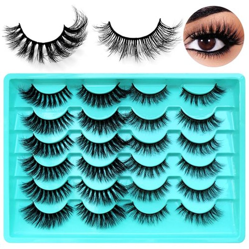 LoveOurHome 12 Pairs Faux Mink Lashes Wispy Lashes 8D Volume False Eyelashes Flully Eye Lash Extesnion Curly Cat Eye Fake Lashes 2 Style Pack Natural Look Fake Eyelash with Tweezers for Women Girls