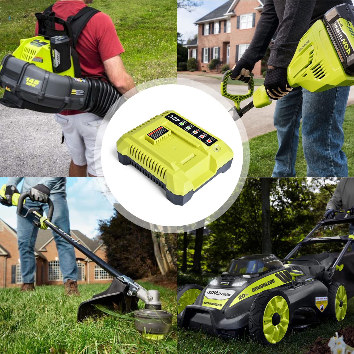 KUNLUN OP401 40-Volt Battery Lithium-Ion Charger for Ryobi 40V OP4050A OP4026 OP40601 OP4040 OP4030 OP4015 OP40201 Li-ion Battery with LED Indicator(40V Batteries Not Included)