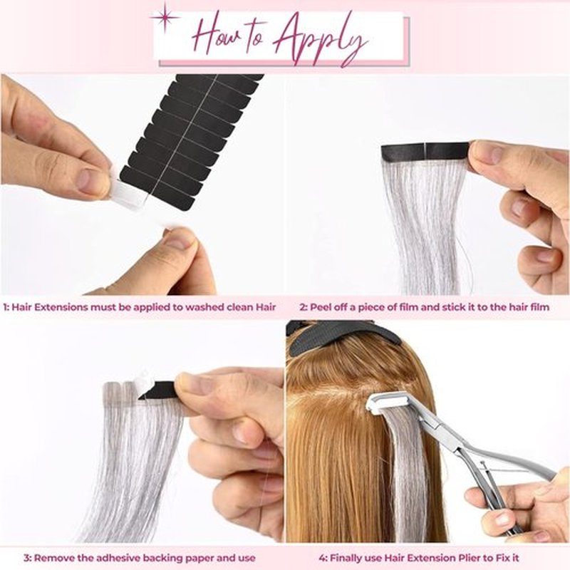 SIVOTE Professional Stainless Steel Tape-In Hair Extension Plier – Silver Clamp Tool for Tape-In Extensions – Hair Extension Clamp Tool with Silicone Pads for Secure Application