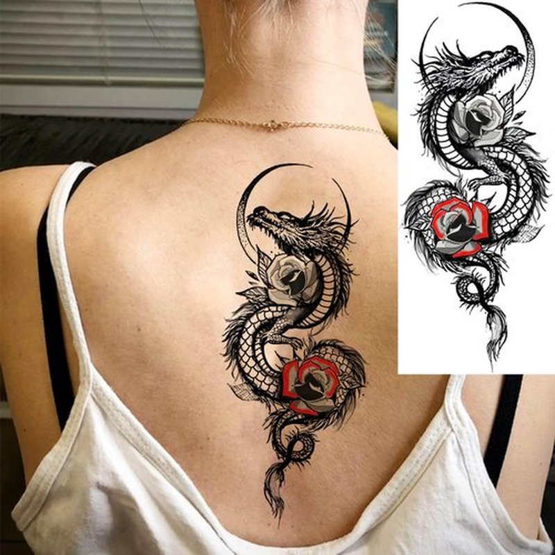 TASROI 8 Sheets Cool Dragon Temporary Tattoos For Men Women Adults, Black Realistic Dragon Tattoo Sticker Half Arm Sleeve, Waterproof Tribal Totem Fake Tattoos That Look Real and Long Lasting Set Kit