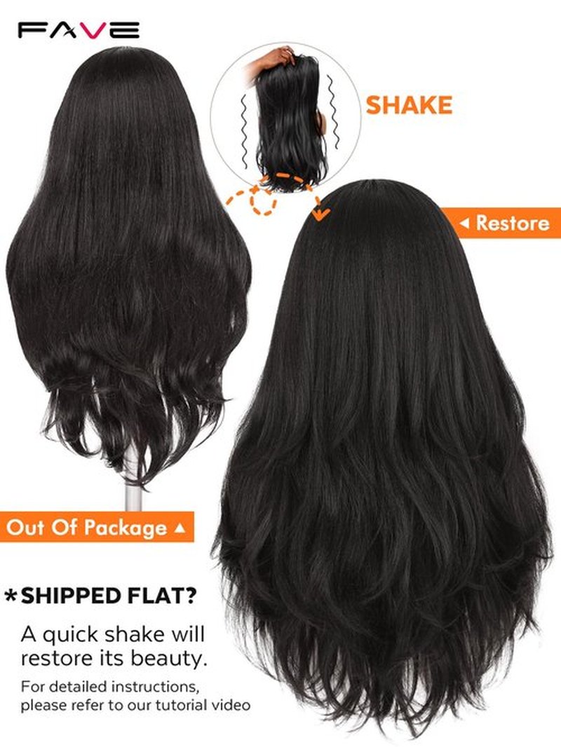 FAVE 26 Inch Yaki Curly V Part Wig Glueless Layered Half Wigs for Black Women Lightweight Synthetic Wigs Heat-Resistant Hair Replacement Wig Wear And Go