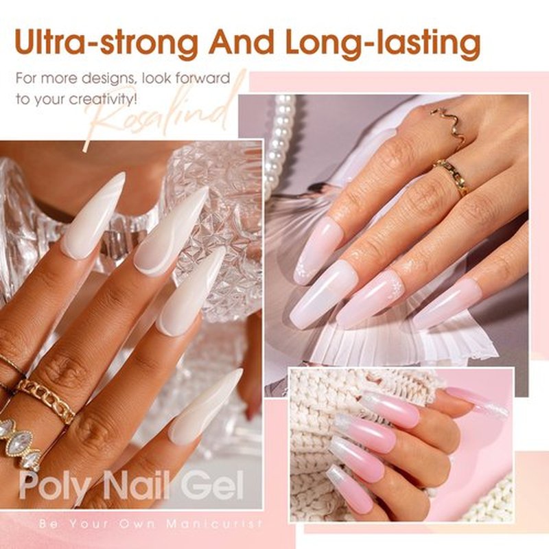ROSALIND Poly Nail Gel Kit with Drill -14 Colors + 75 Nail Art Accessories Kit Nude Pink Series Poly Gel with Big Uv Light 48W and Electric Nail Drill Poly Nail Gel Starter Kit with Everything Gift