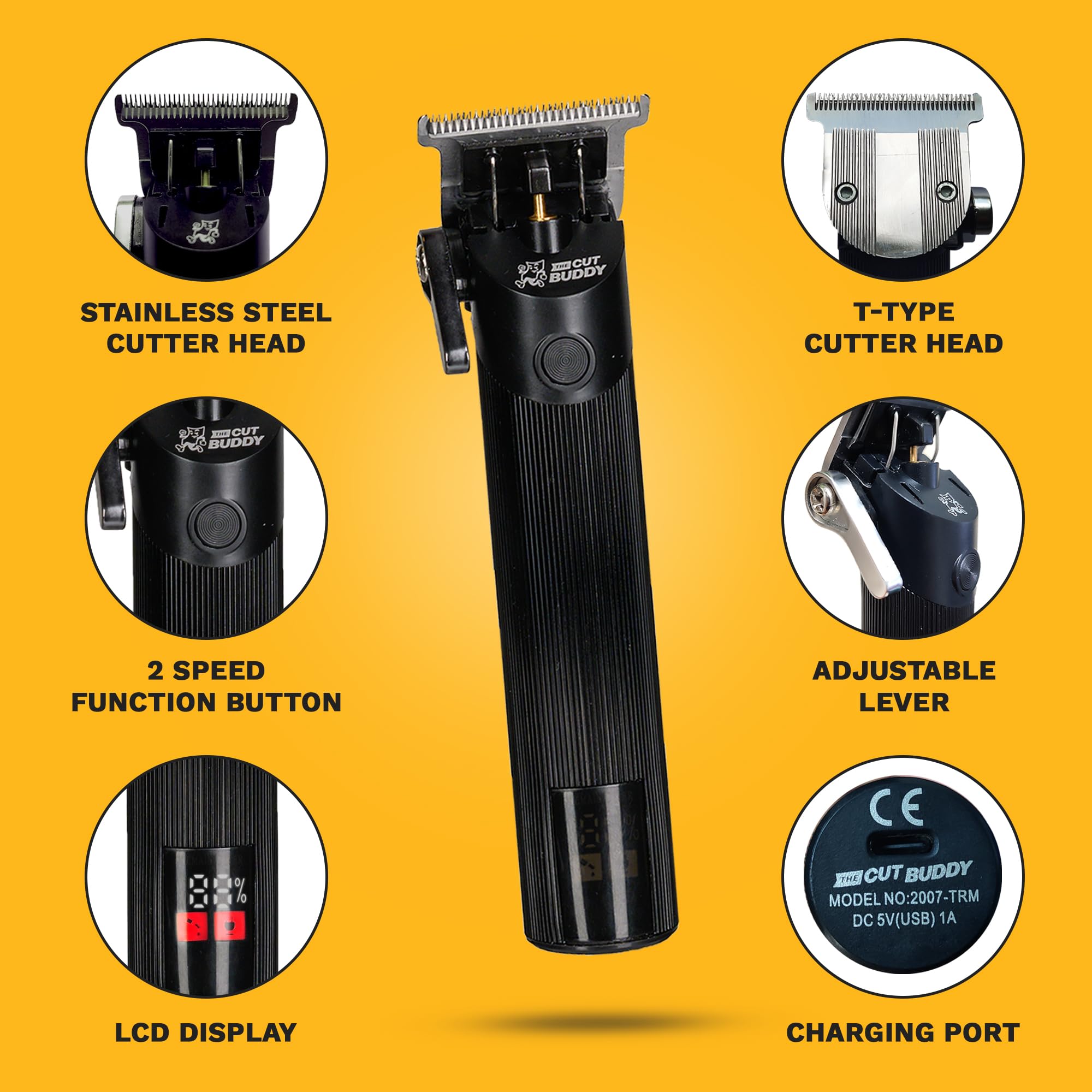 The Cut Buddy Trim Buddy, Cordless Beard & Hairline Trimmer with 4 Guards + Shaping Tool, Beginner-Friendly, Rechargeable, T-Blade Precision, As Seen on Shark Tank