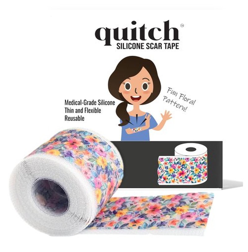 Quitch Silicone Scar Sheets for Surgical Scars, Silicone Scar Tape, C Section Recovery Must Haves, Tummy Tuck Recovery Must Haves, Postpartum Essentials Scar Treatment (Floral) 4x150cm