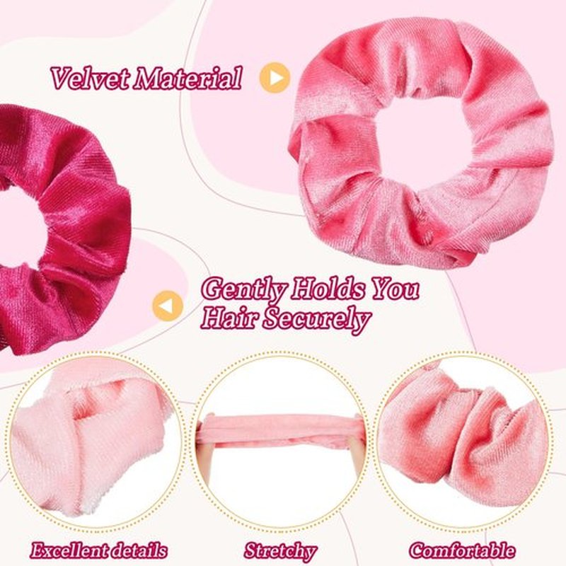 Juexica 50 Pcs Pink Velvet Scrunchies Bulk Valentine's Day Gift Soft Hair Scrunchy Cute Hair Ties Scrunchies Solid Color Elastic Bands for Women Girl Galentine's Day Party Favors (Multi-pink)